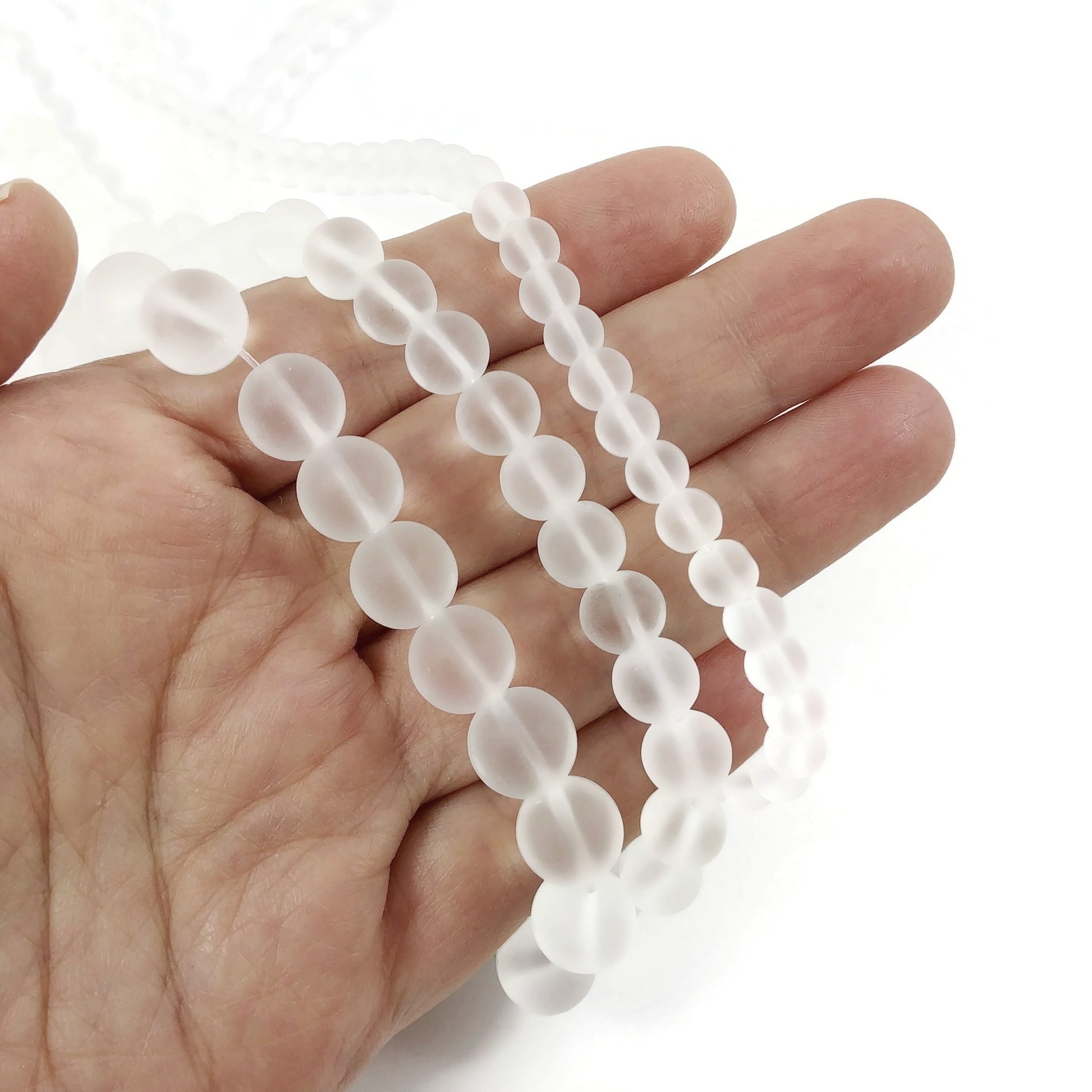 Perles Blanches Givrées, Rondes, 6, 8 ou 10mm