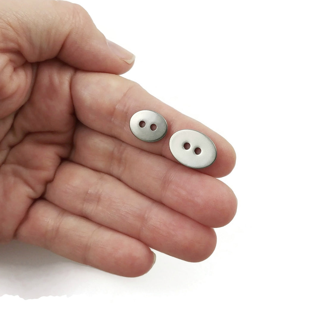 6 Silver stainless steel buttons or clasps, oval 14mm or 17mm