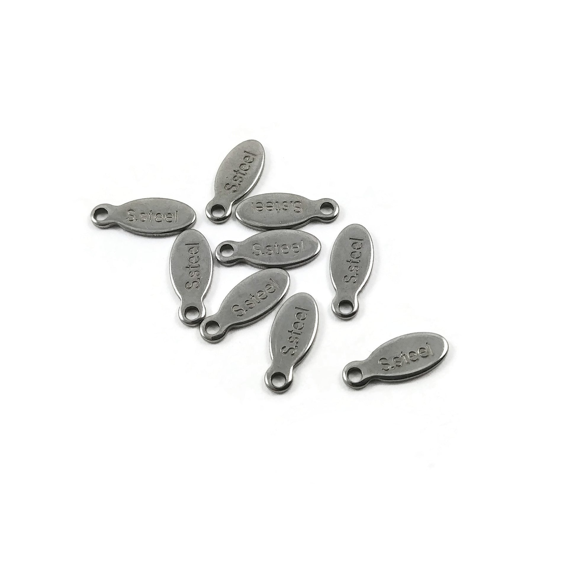 10 Stainless steel chain tabs, drop, 10mm