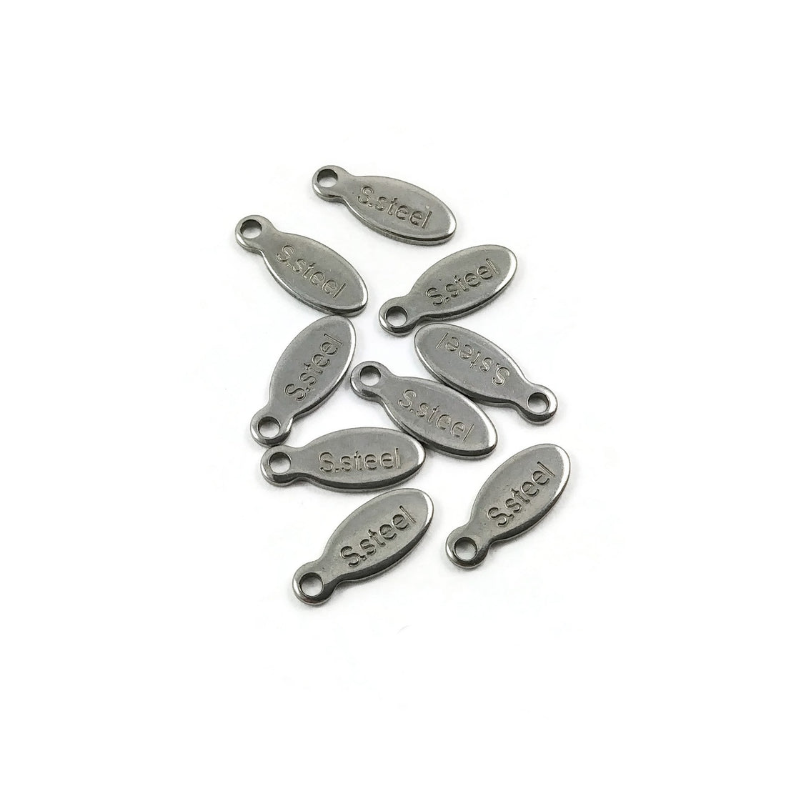 10 Stainless steel chain tabs, drop, 10mm