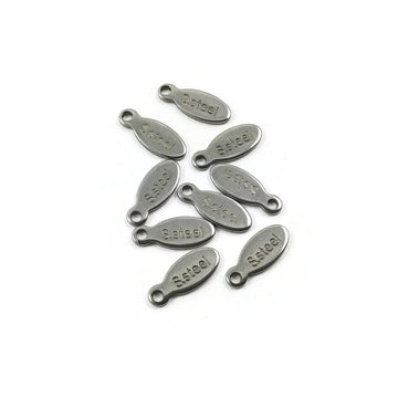 10 Stainless steel chain tabs, drop, 10mm