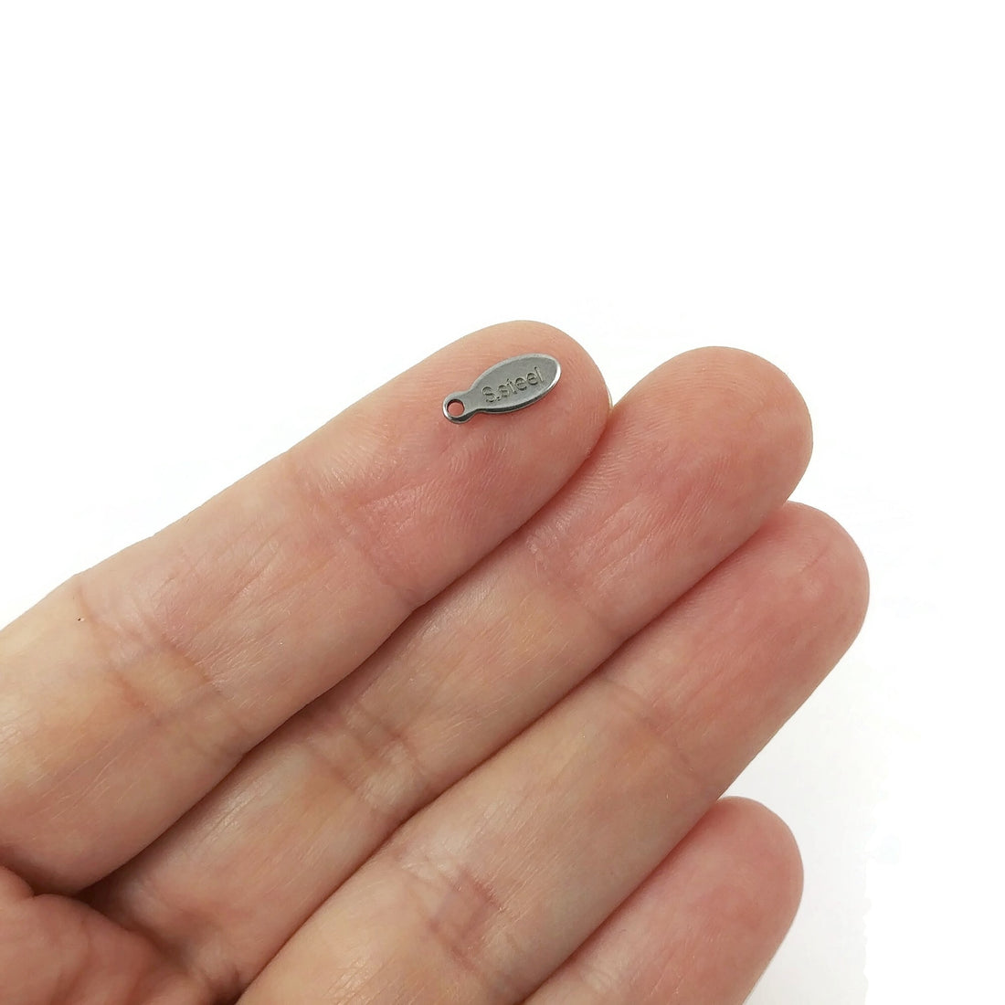 10 Stainless steel chain tabs, drop, 10mm