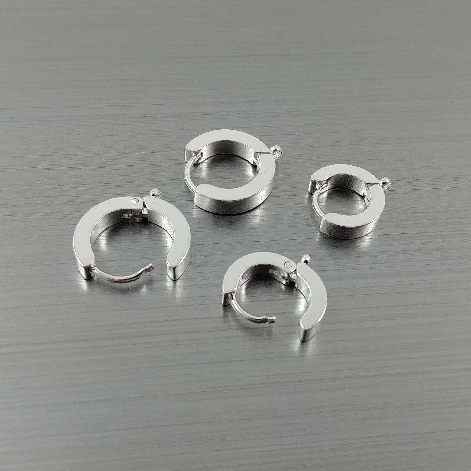 2 Stainless steel huggie hoops with loop, Gold, Silver, Earring findings