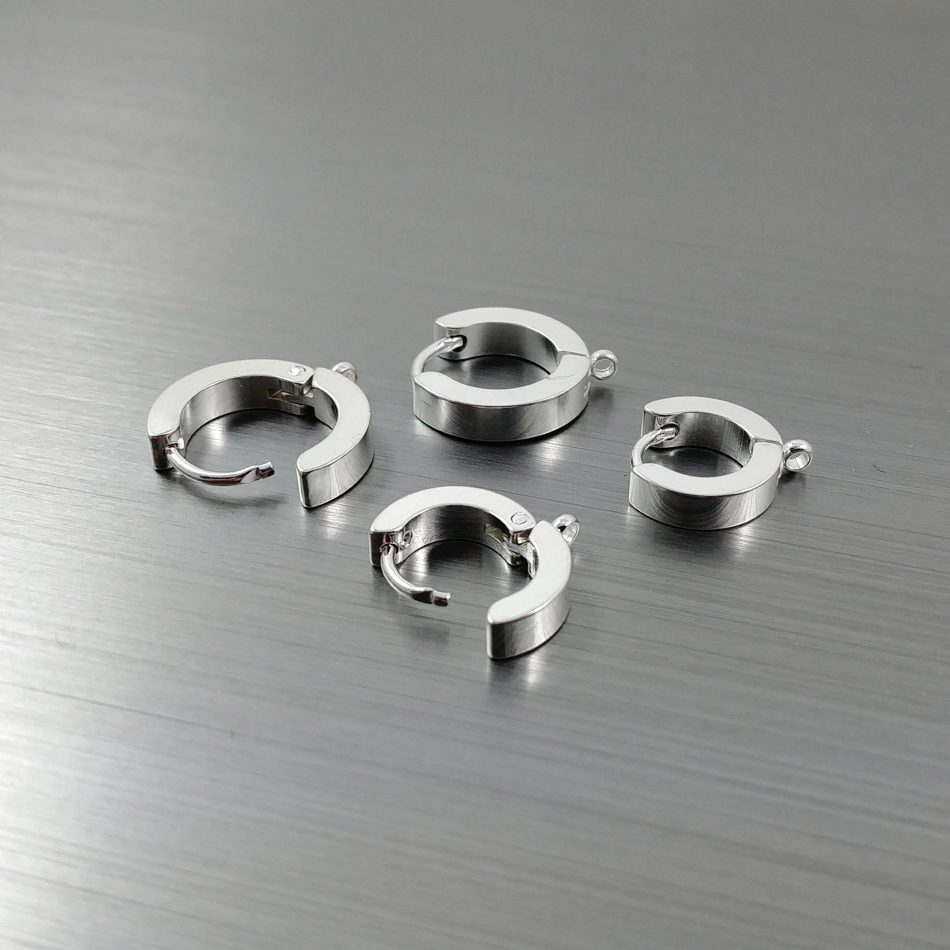 2 Stainless steel huggie hoops with loop, Gold, Silver, Earring findings
