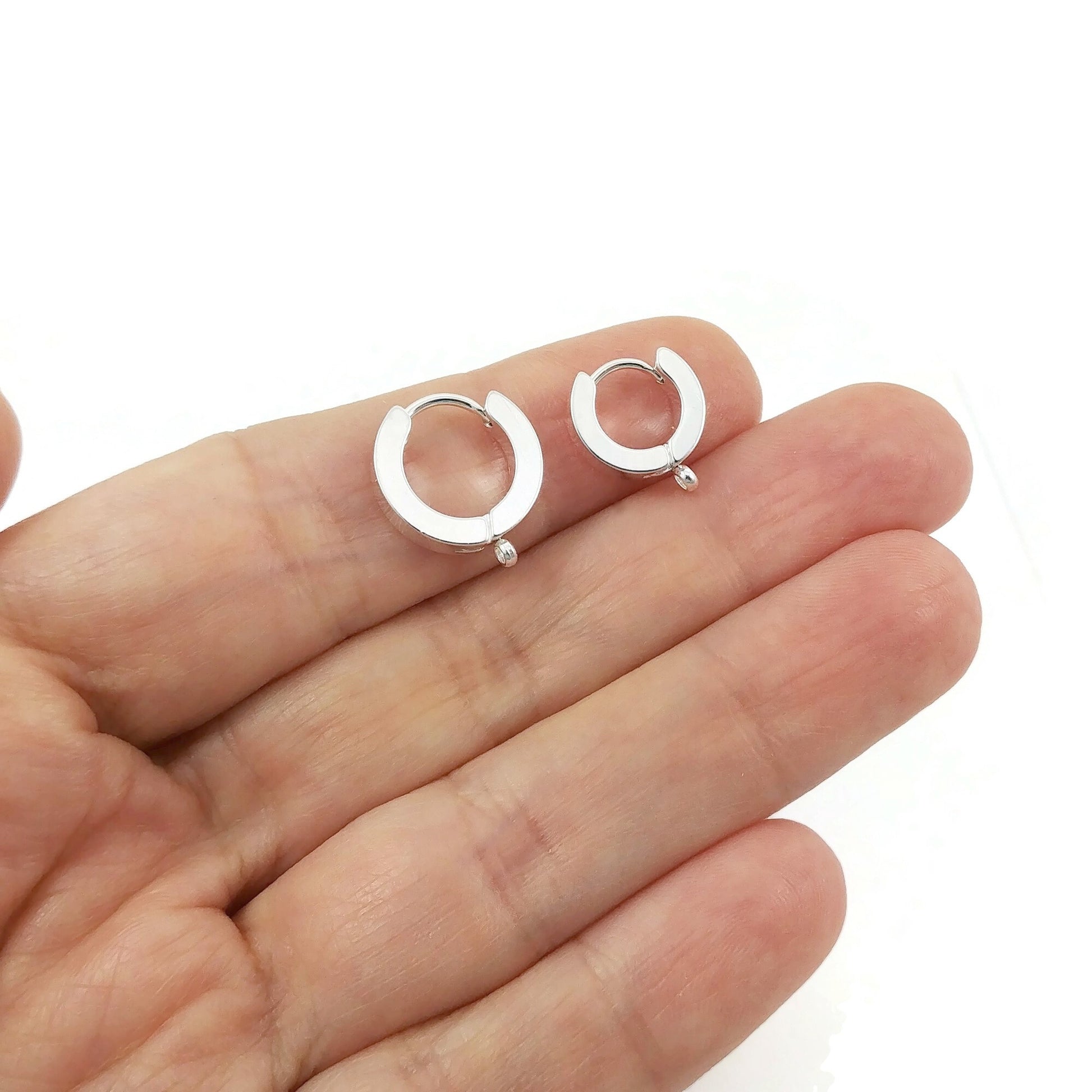2 Stainless steel huggie hoops with loop, Gold, Silver, Earring findings