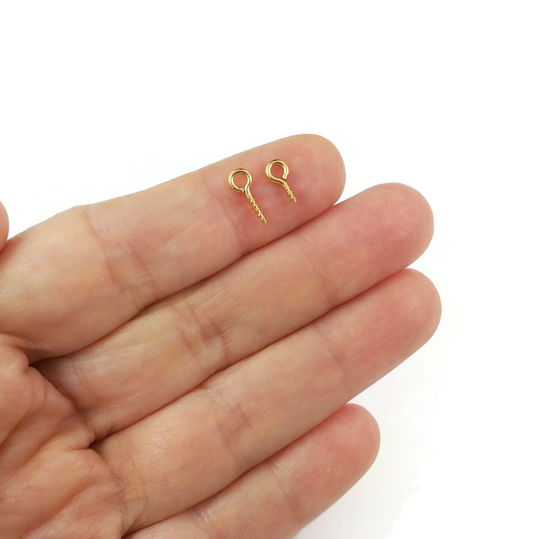 10 Gold Screw Eyes Bails - Stainless Steel Bails Top Drilled