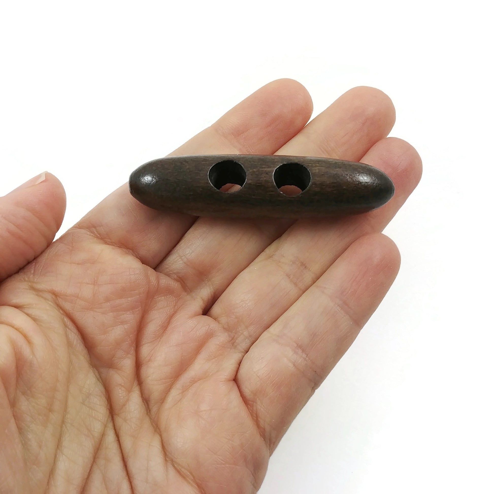 2 Large Toggle Buttons - Wood Dark Brown, Black 6cm (2 3/8")
