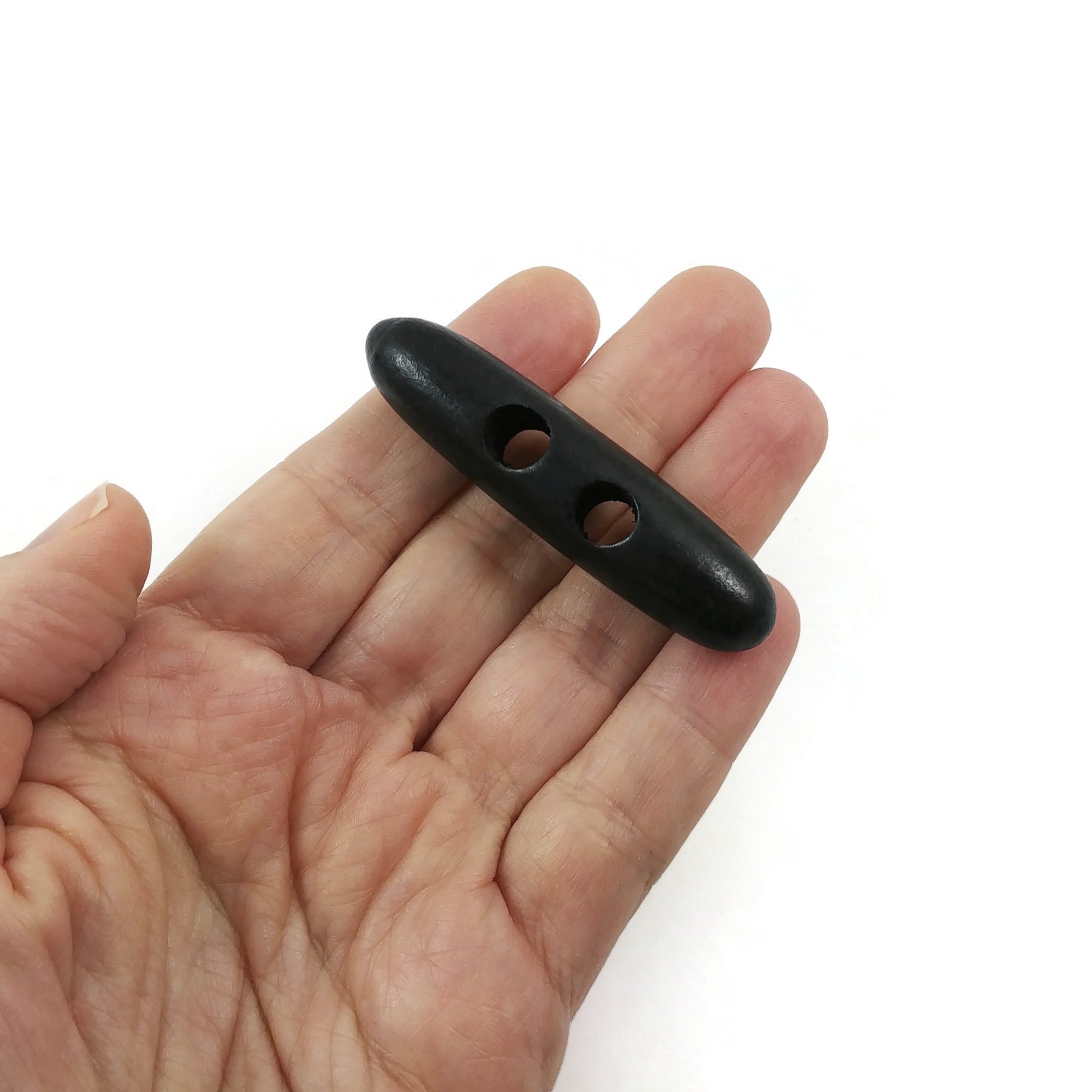 2 Large Toggle Buttons - Wood Dark Brown, Black 6cm (2 3/8")
