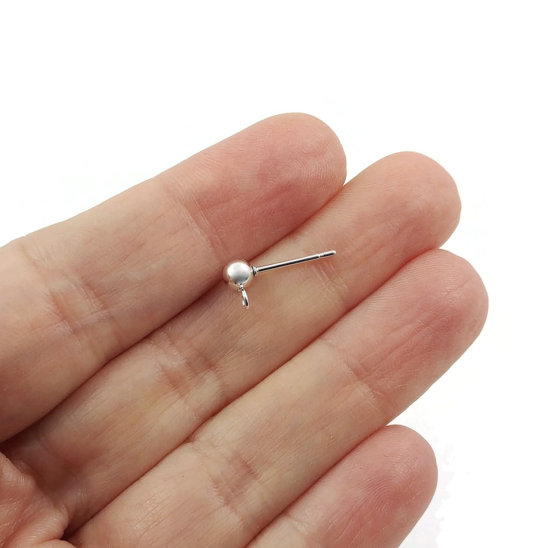 10 ball post with loop, Bright silver stainless steel, 4mm