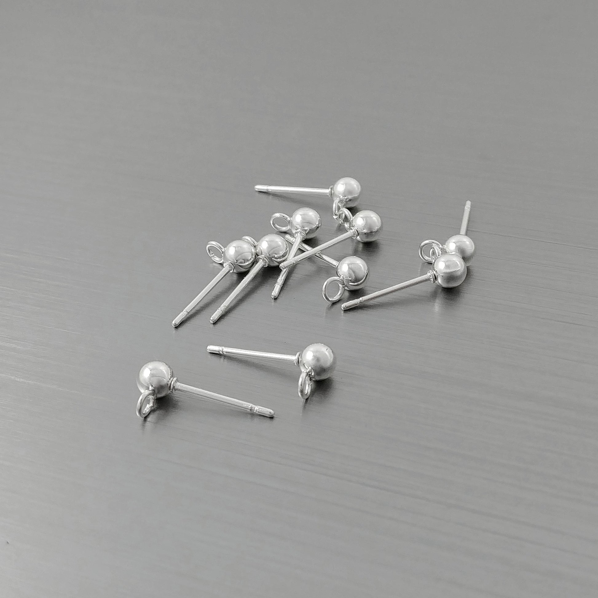 10 ball post with loop, Bright silver stainless steel, 4mm
