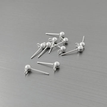 10 ball post with loop, Bright silver stainless steel, 4mm