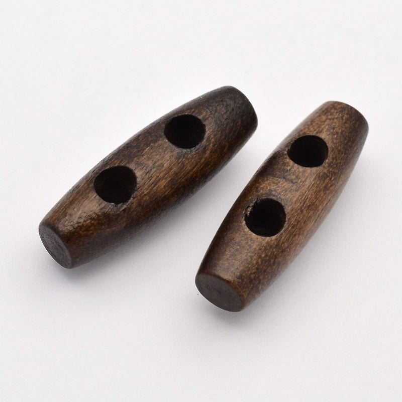 6 small wooden Toggle Buttons - Dark Brown 3 x 1cm