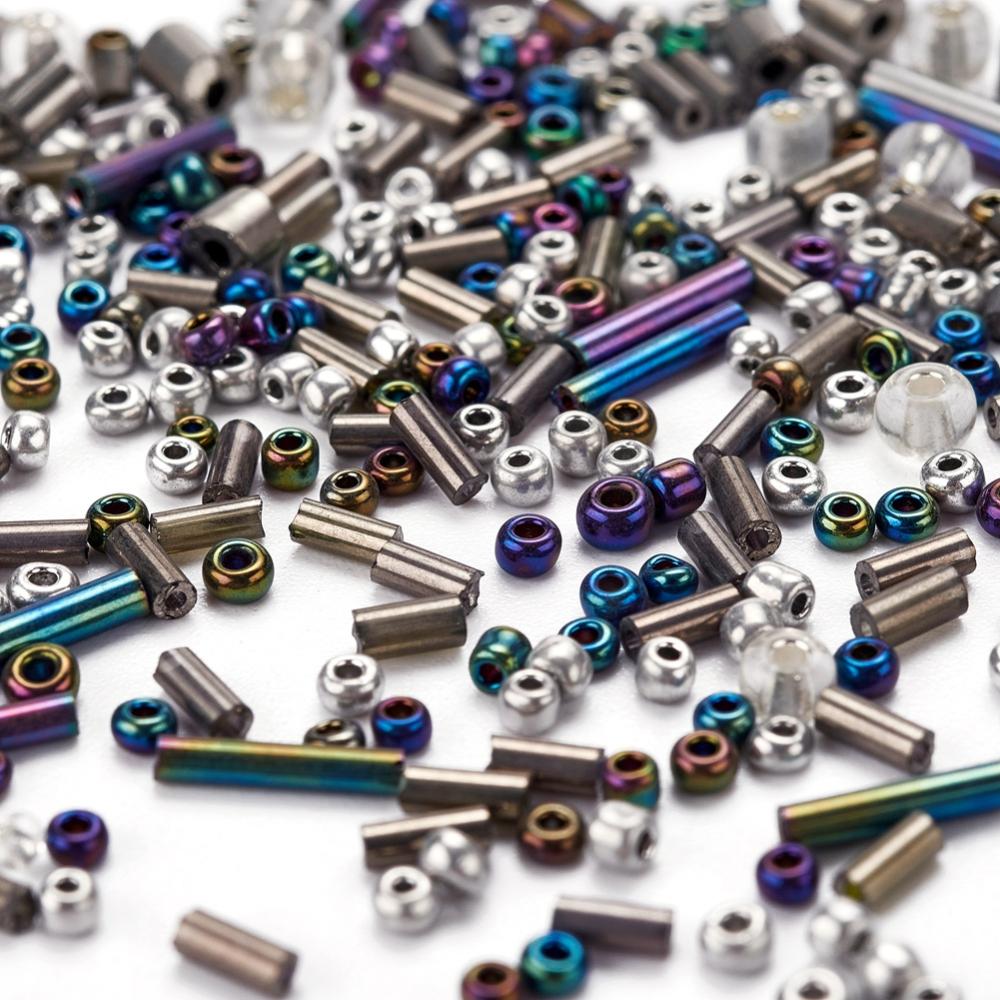 Perles de rocaille en verre - GRIS - Assortiment de formes et grandeurs