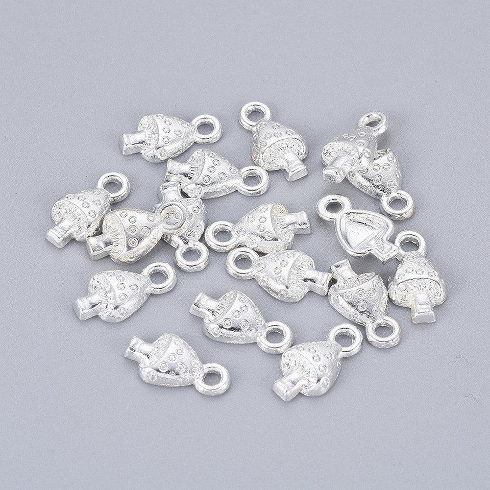 10 tiny mushroom metal pendants 13mm - Nickel free, lead free and cadmium free