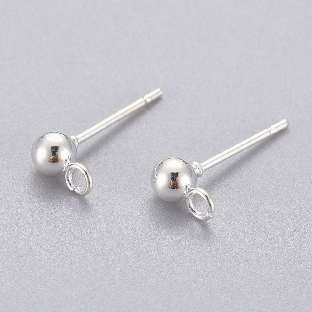 10 ball post with loop, Bright silver stainless steel, 4mm
