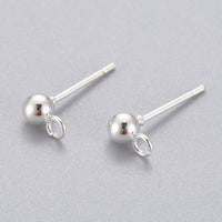 10 ball post with loop, Bright silver stainless steel, 4mm
