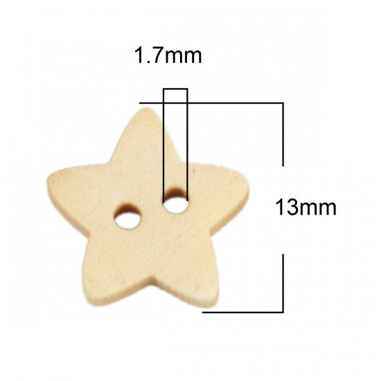Star button - 10 Wooden craft buttons 12mm or 15mm