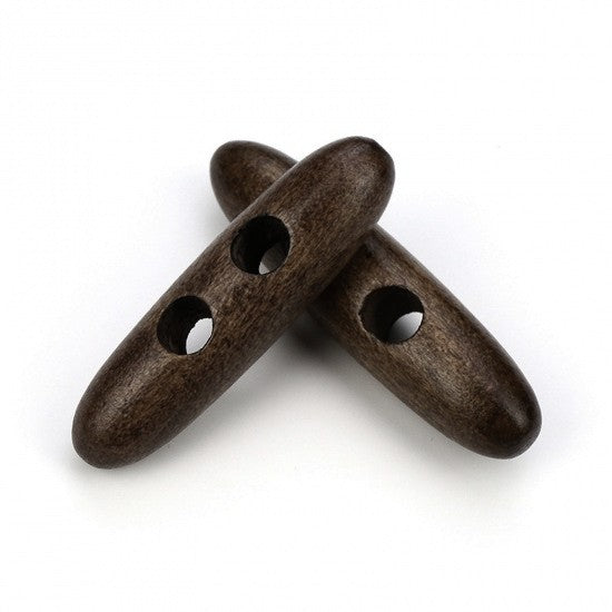 2 Large Toggle Buttons - Wood Dark Brown, Black 6cm (2 3/8")