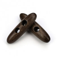2 Large Toggle Buttons - Wood Dark Brown, Black 6cm (2 3/8")