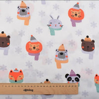 8pcs Tissu de coton sergé imprimé - motifs de renard et d'ours
