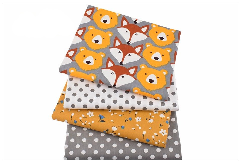 8pcs Tissu de coton sergé imprimé - motifs de renard et d'ours