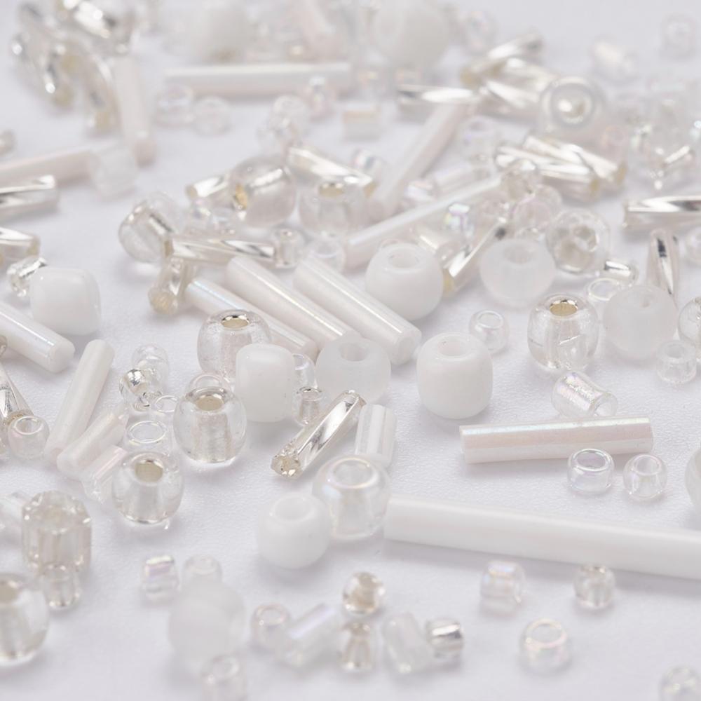 Perles de rocaille en verre - BLANC - Assortiment de formes et grandeurs