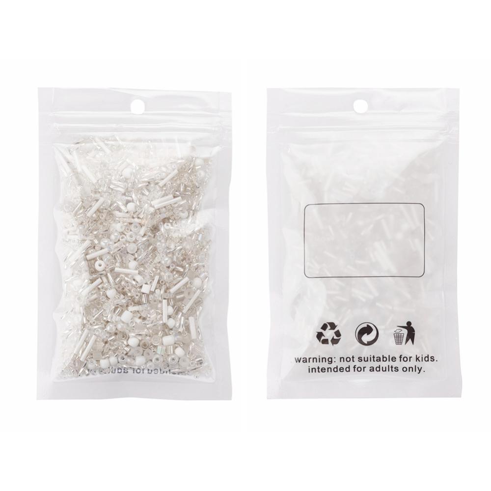Perles de rocaille en verre - BLANC - Assortiment de formes et grandeurs