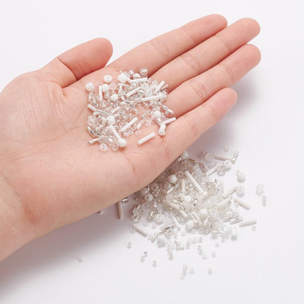 Perles de rocaille en verre - BLANC - Assortiment de formes et grandeurs