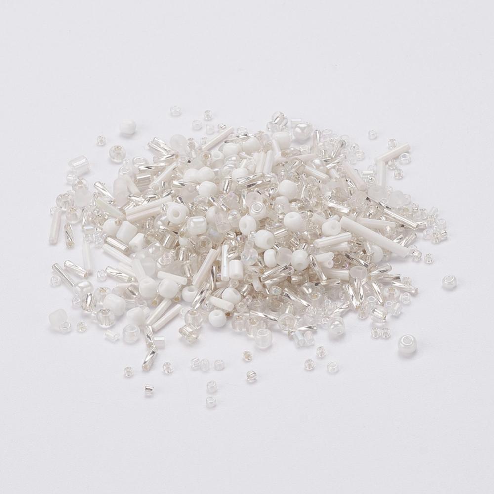 Perles de rocaille en verre - BLANC - Assortiment de formes et grandeurs