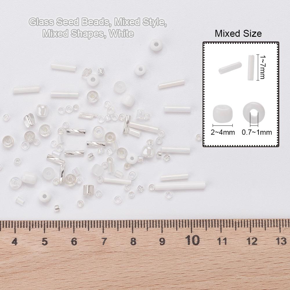 Perles de rocaille en verre - BLANC - Assortiment de formes et grandeurs
