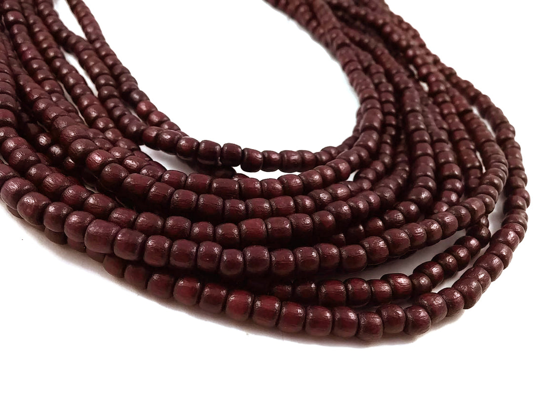 Tube Wooden Beads 4x5mm - Burgundy