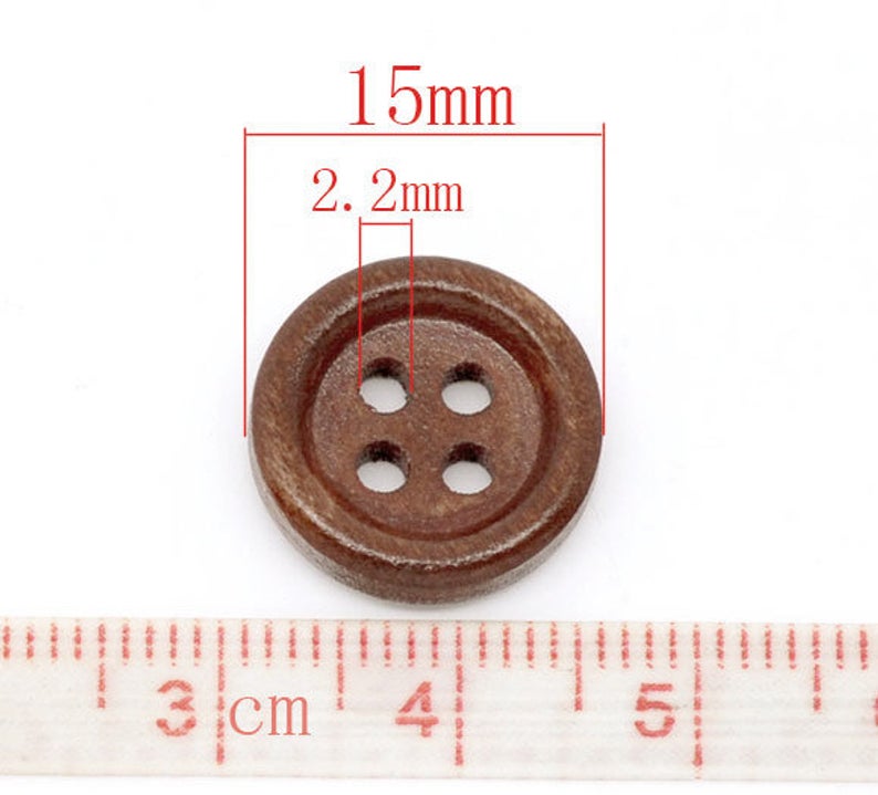 Wholesale Wooden buttons - Brown 4 Holes Wood Sewing Buttons 15mm - set of 60