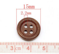 Wholesale Wooden buttons - Brown 4 Holes Wood Sewing Buttons 15mm - set of 60