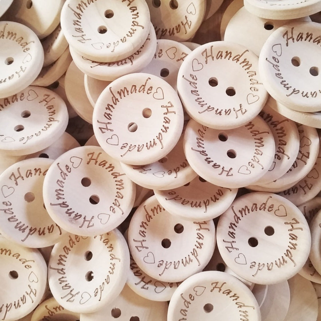 4 Natural unfinished wood button with handmade logo engraved