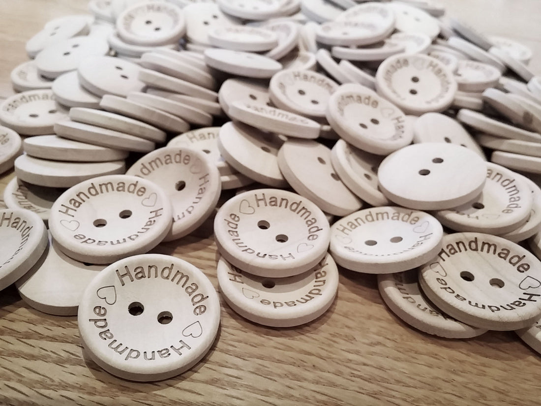 4 Natural unfinished wood button with handmade logo engraved