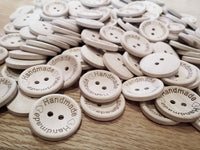 4 Natural unfinished wood button with handmade logo engraved