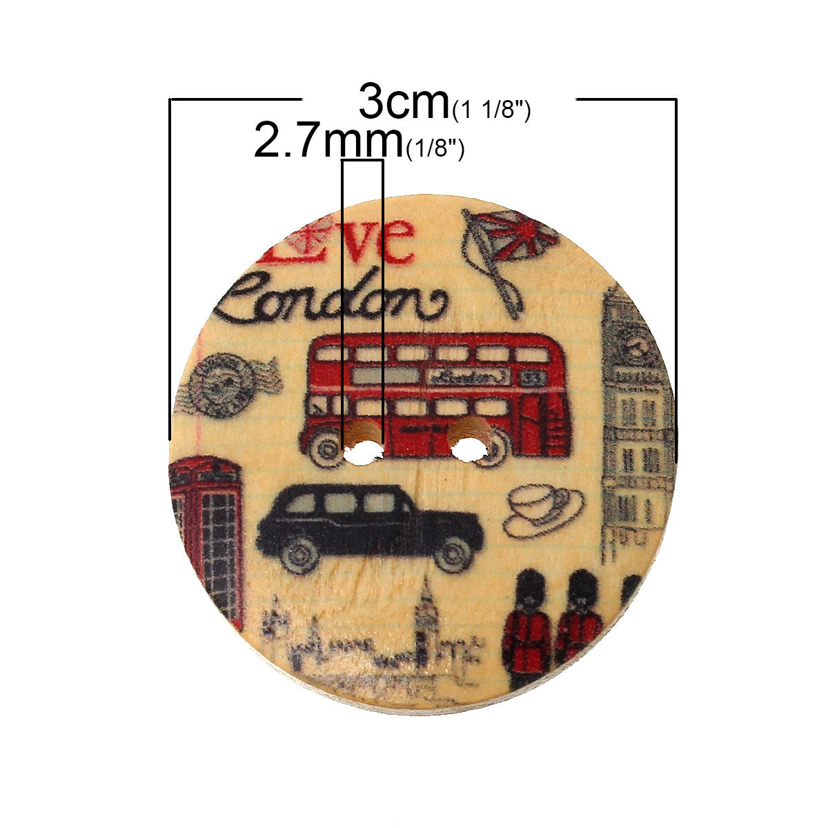 5 Boutons London couleurs variées - lot de boutons en bois 30mm