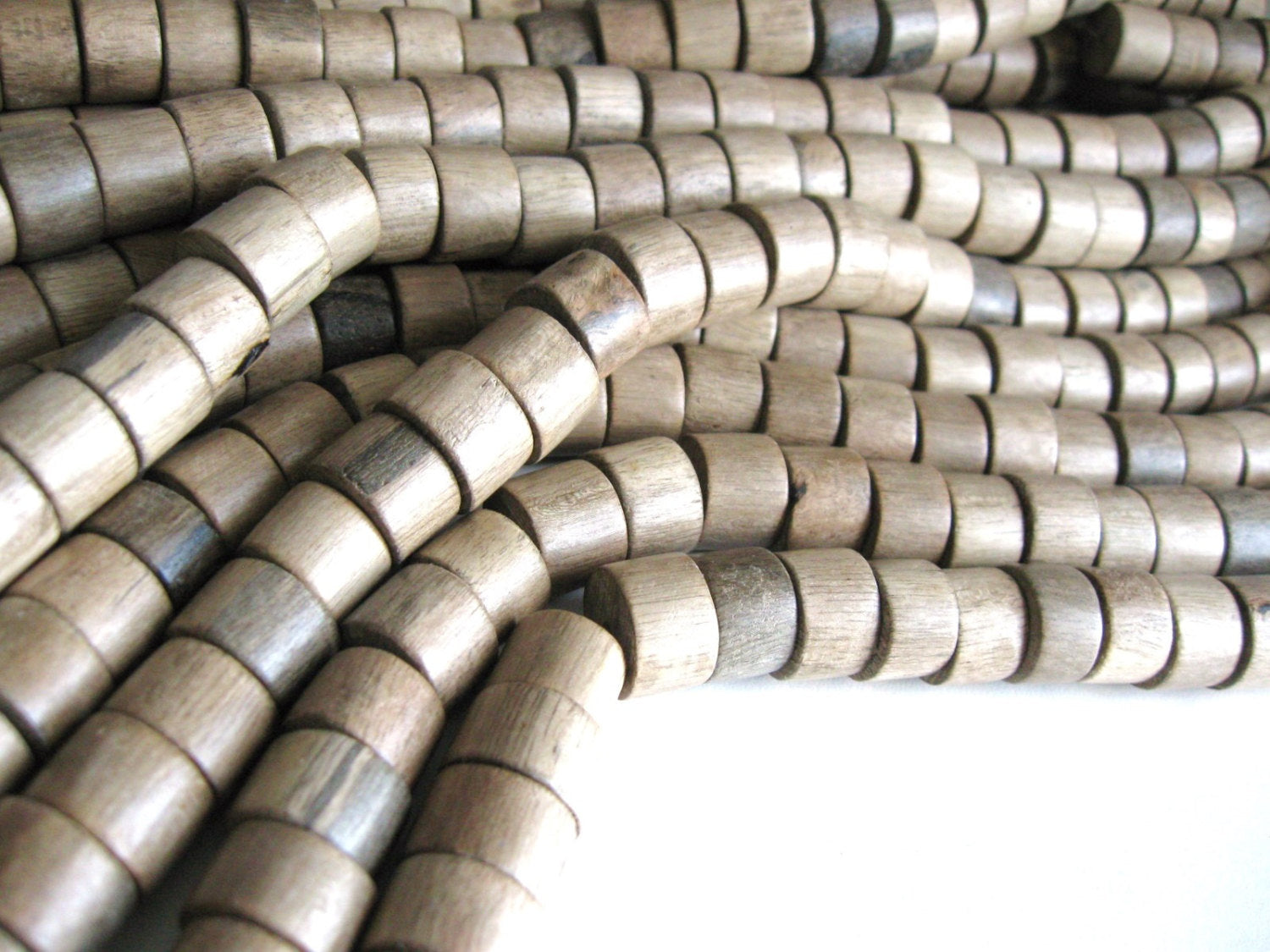 10 Large Taupe Wooden Beads - Wheels Greywood Beads 10x15mm