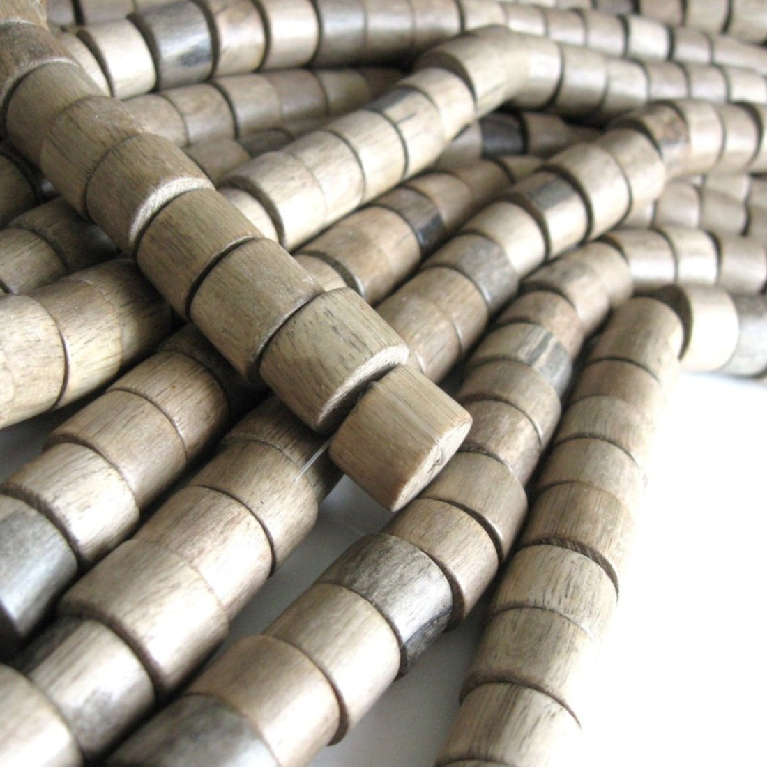 10 Large Taupe Wooden Beads - Wheels Greywood Beads 10x15mm