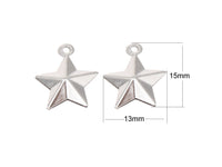 5 Pendentifs étoiles 3D en acier inoxydable 15mm