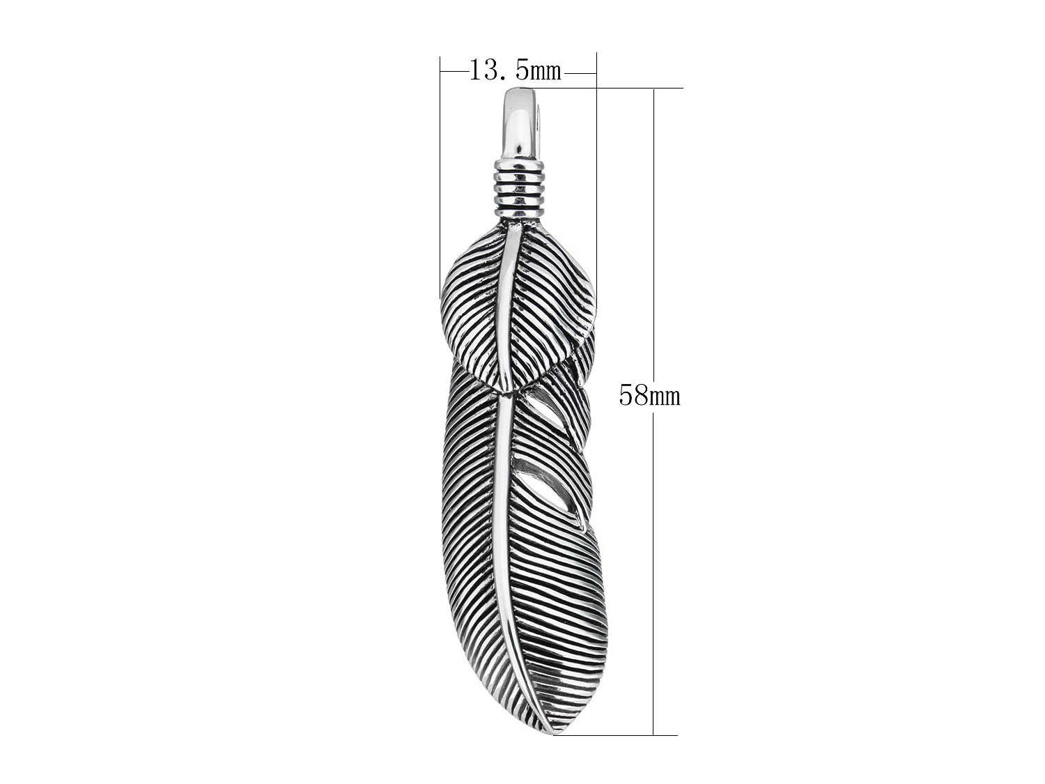 Native Feather pendant stainless steel 60mm blacken charm
