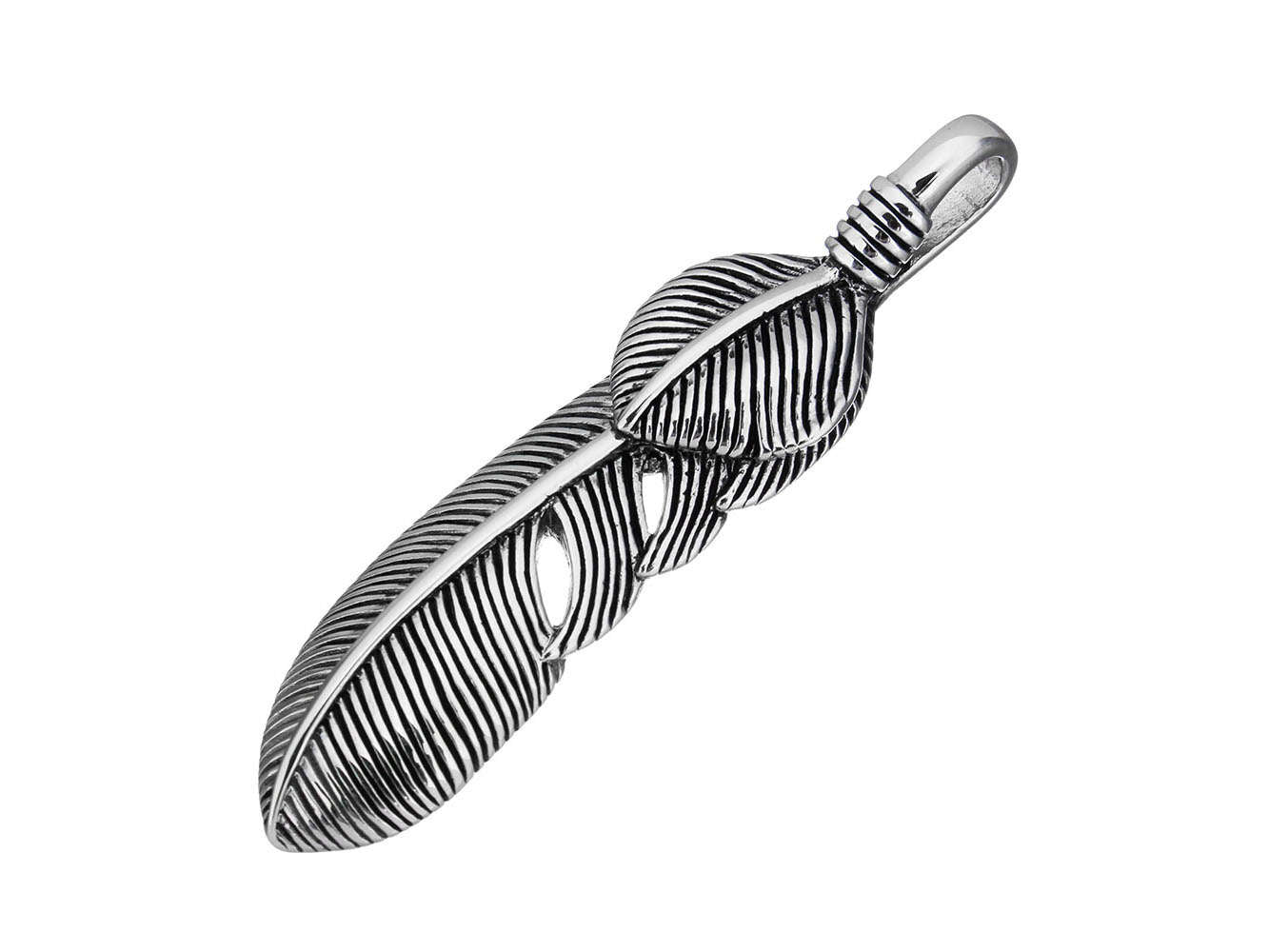 Native Feather pendant stainless steel 60mm blacken charm