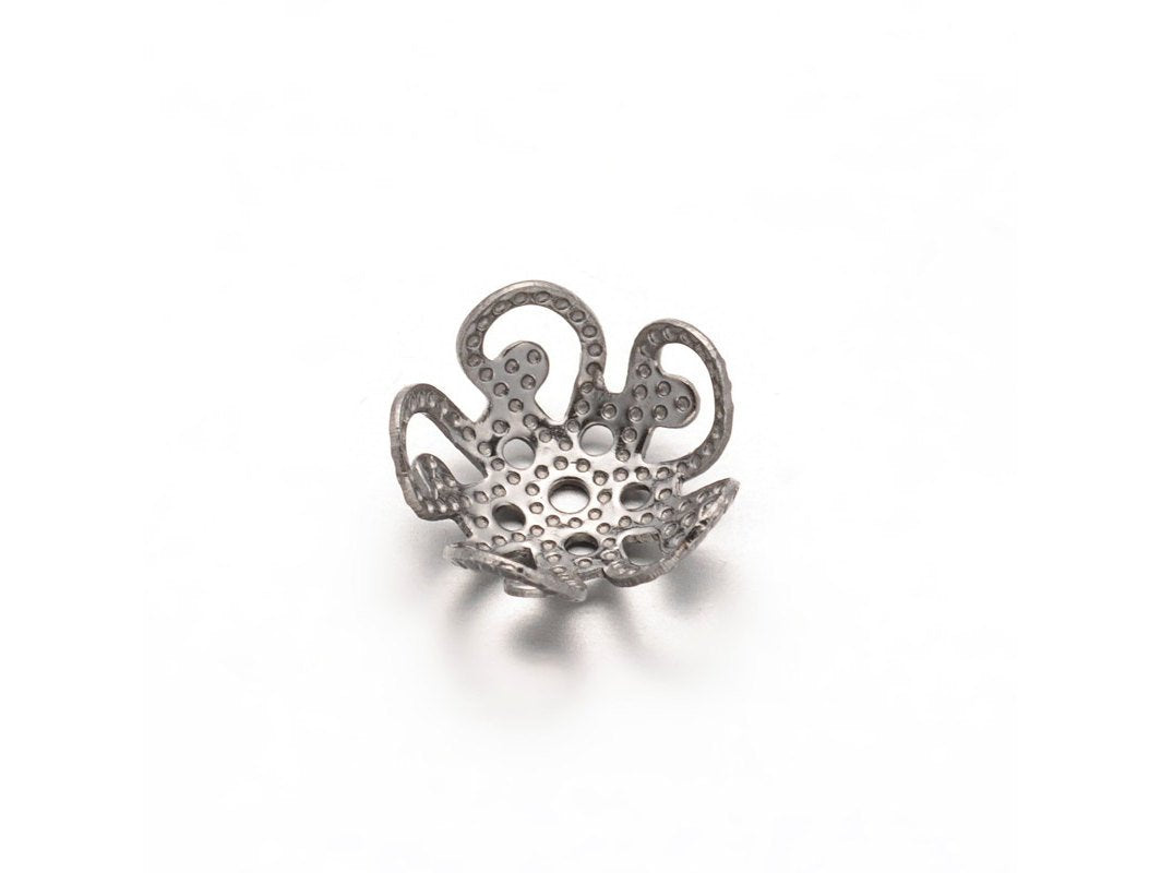 10 Flower bead caps hypoallergenic stainless steel 8mm beadcaps