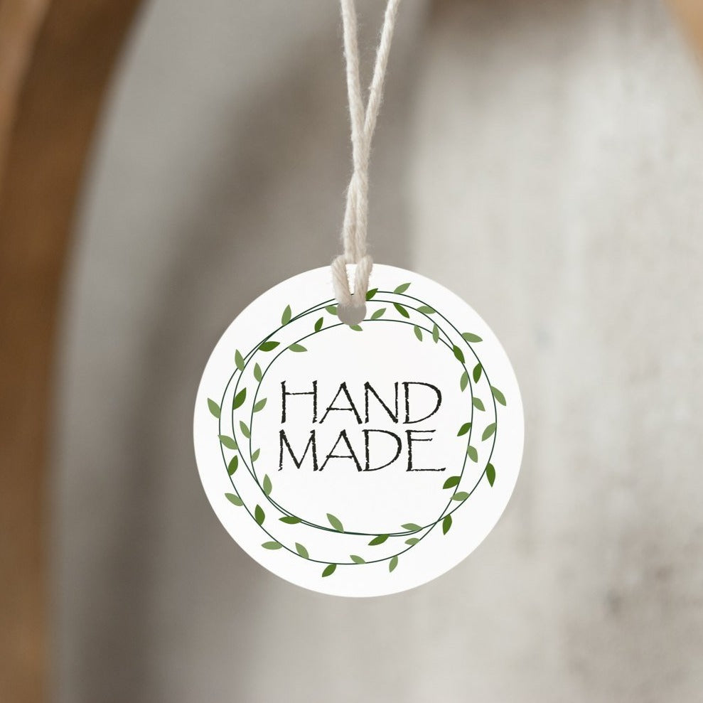 Handmade printable tags with leaves - One and half inch round - Digital collage sheet