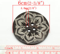 Extra large button - 3 wooden button 60mm (2 3/8") - flower pattern