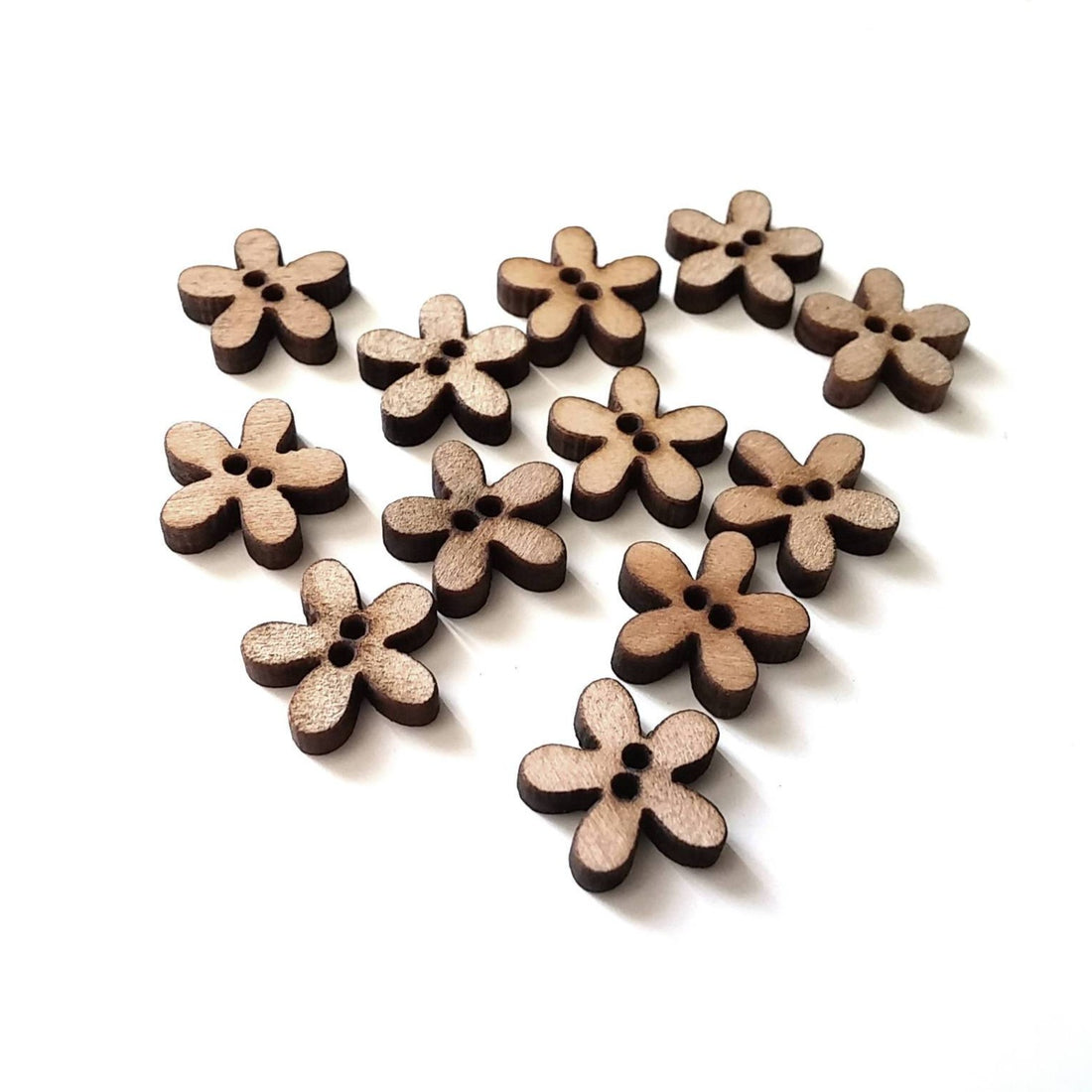 Tiny Wooden Flower Shape Sewing Sew On Buttons Set of 12