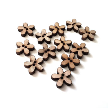Tiny Wooden Flower Shape Sewing Sew On Buttons Set of 12