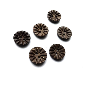 6 Boutons en bois de coco 13mm - Sculpté
