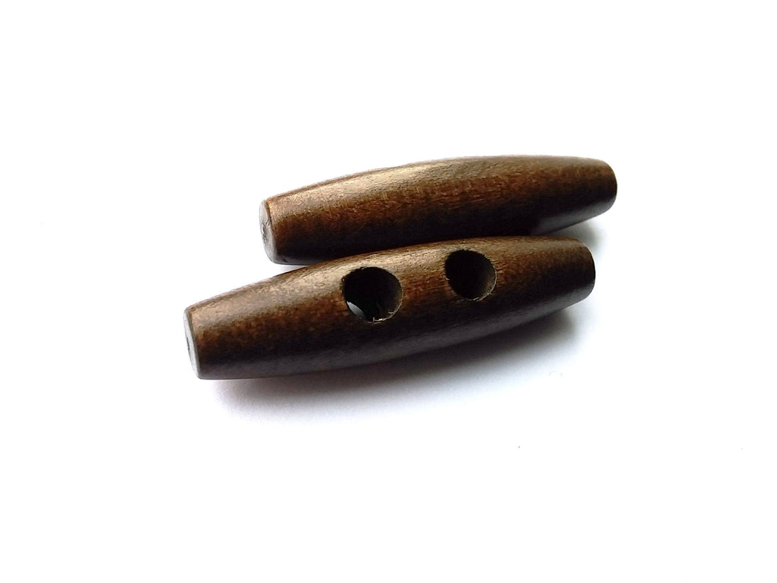 2 Big wooden toggle buttons - brown - 5cm (2")