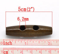 2 Big wooden toggle buttons - brown - 5cm (2")